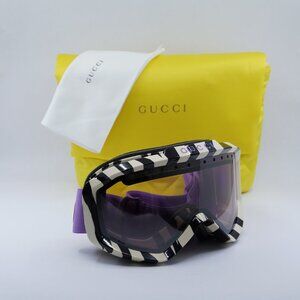 Gucci GG1210S 005 Shield Ski Mask Sunglasses - Zebra/Burgundy Silver